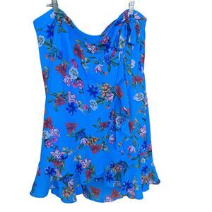 Calvin Klein Faux Wrap‎ Midi Skirt Womens Plus Size 22W Blue Floral Ruffle Boho